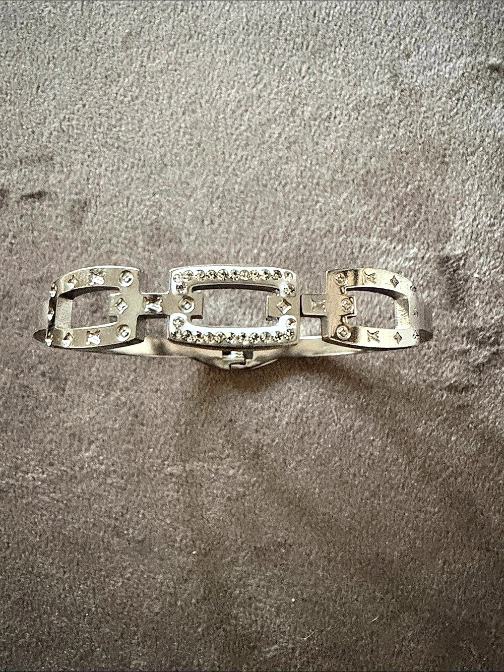 Louis Silver Rhinestone Monogram Bangle Bracelet